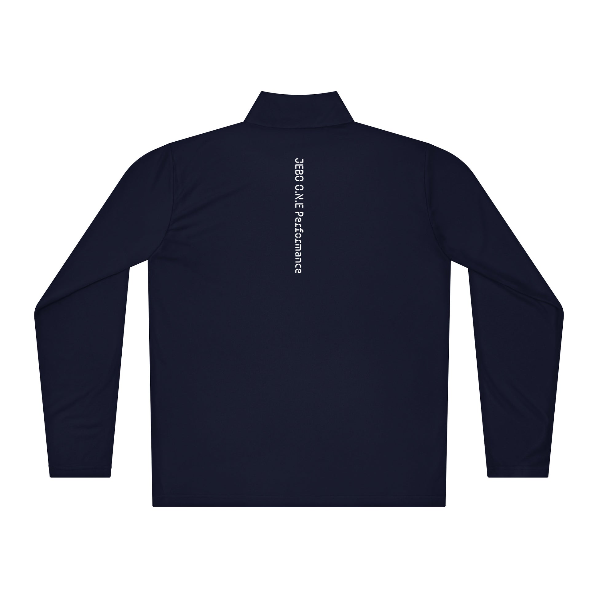 Performance quarter-zip pullover, true navy, mock neck half-zip with back logo
