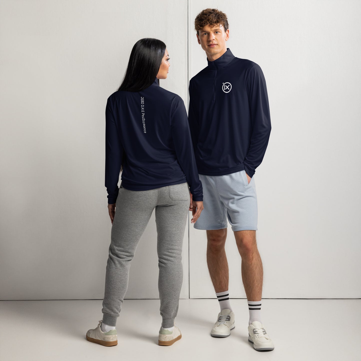 Performance quarter-zip pullover, dark navy, mock neck with half-zip