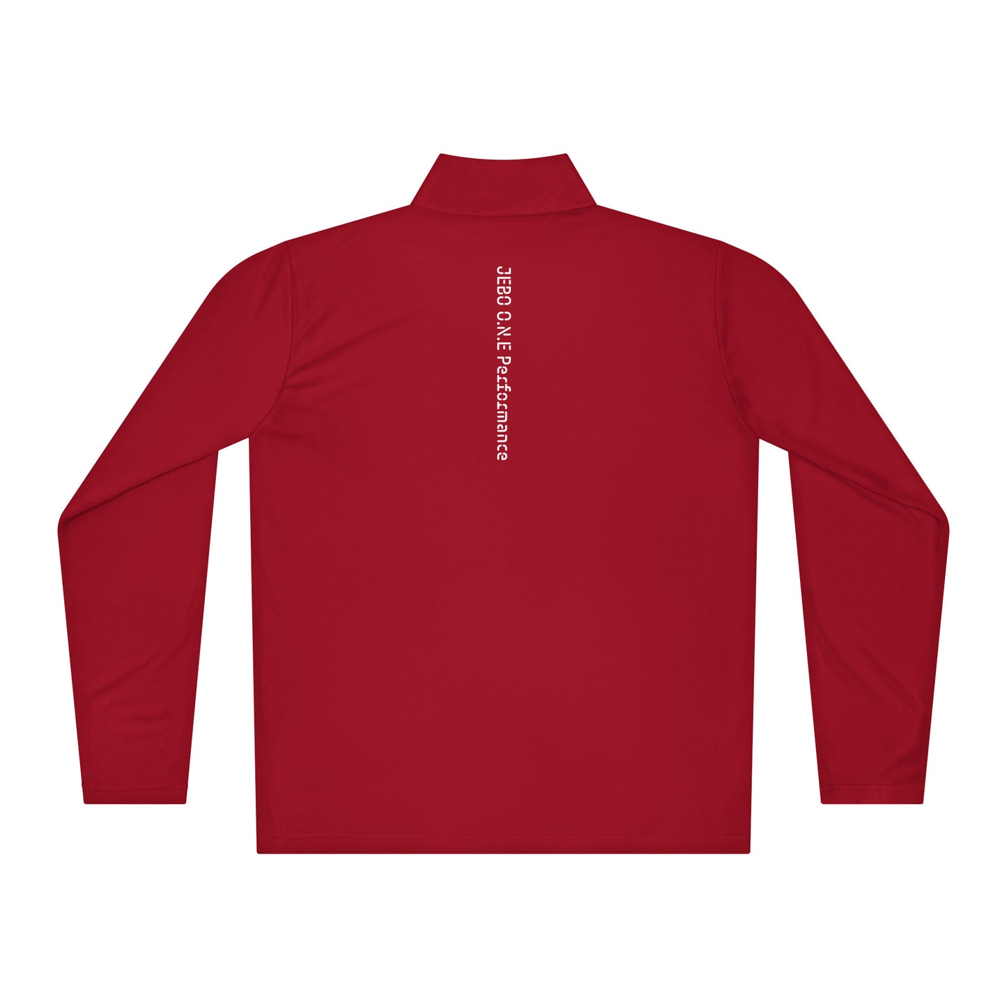 Red lightweight quarter-zip pullover, back view with mock neck and small logo.