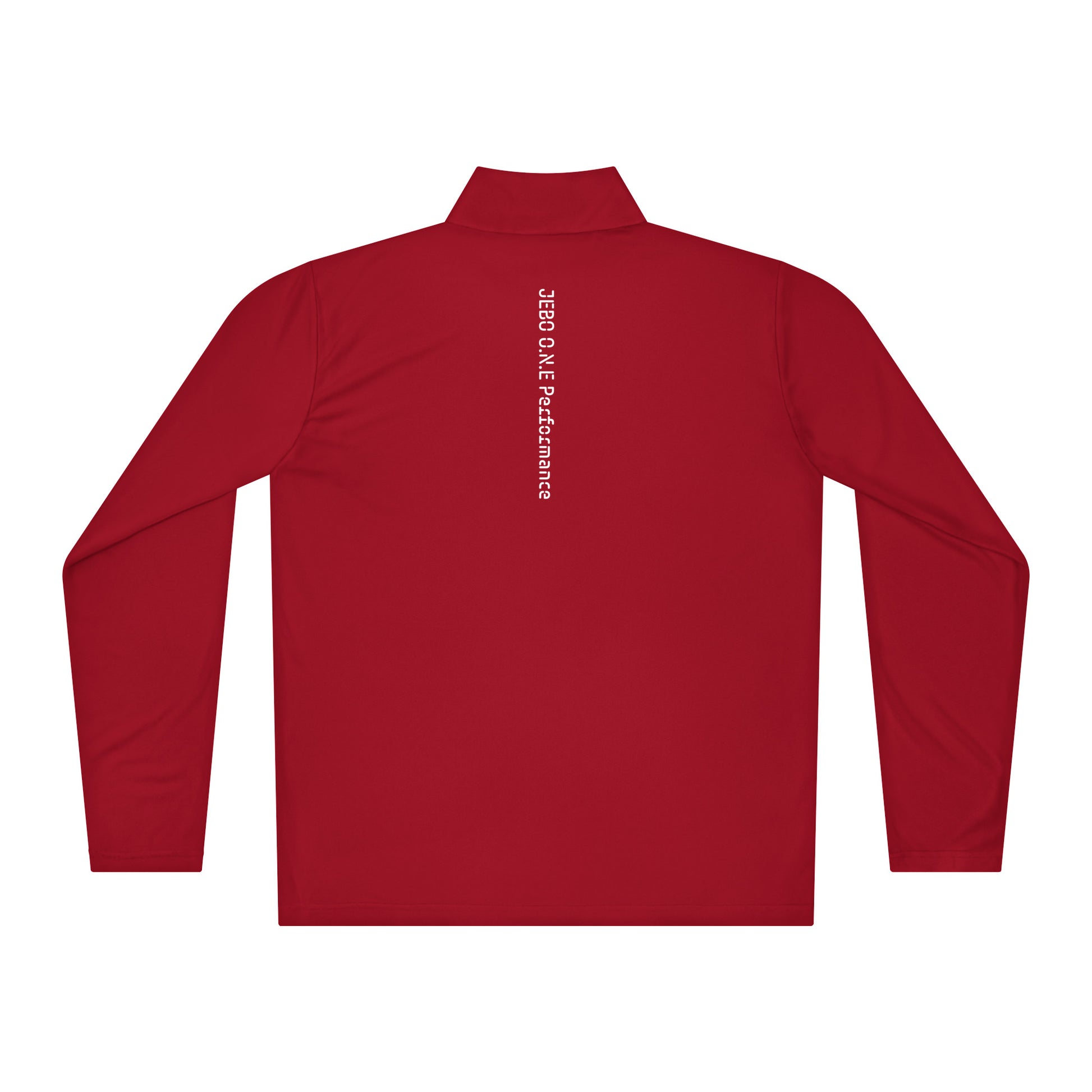 Red lightweight quarter-zip pullover, back view with mock neck and small logo.
