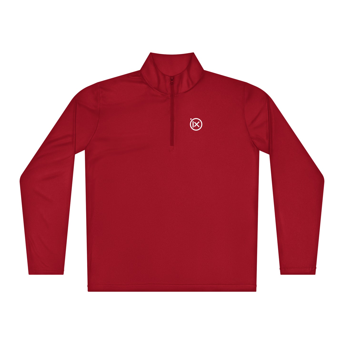 Red lightweight quarter-zip pullover with mock neck and small chest logo.