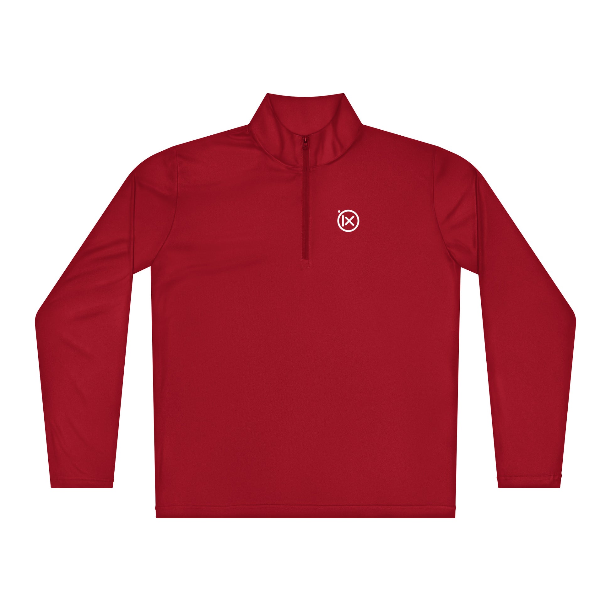 Red lightweight quarter-zip pullover with mock neck and small chest logo.