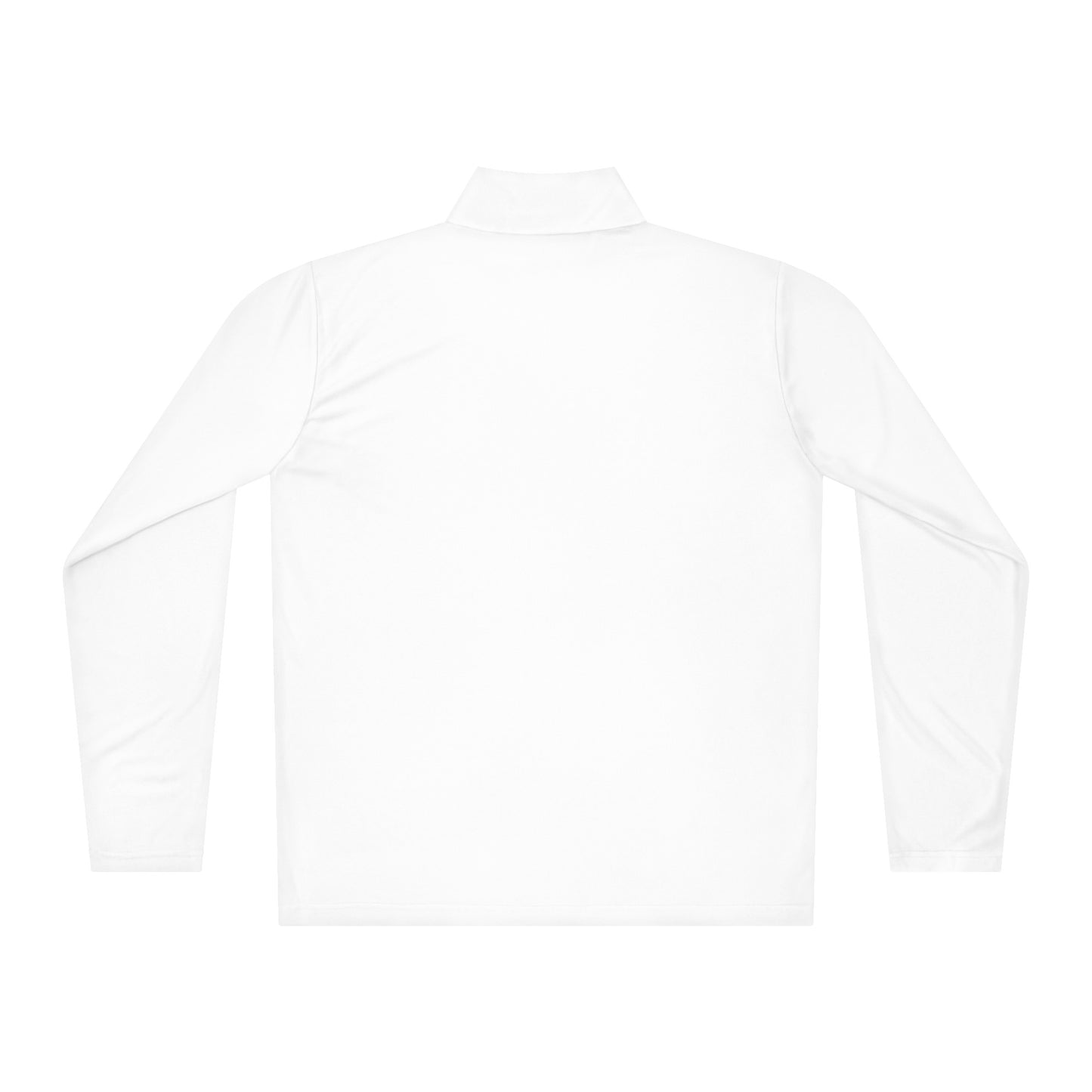 White lightweight quarter-zip pullover, back view with mock neck.