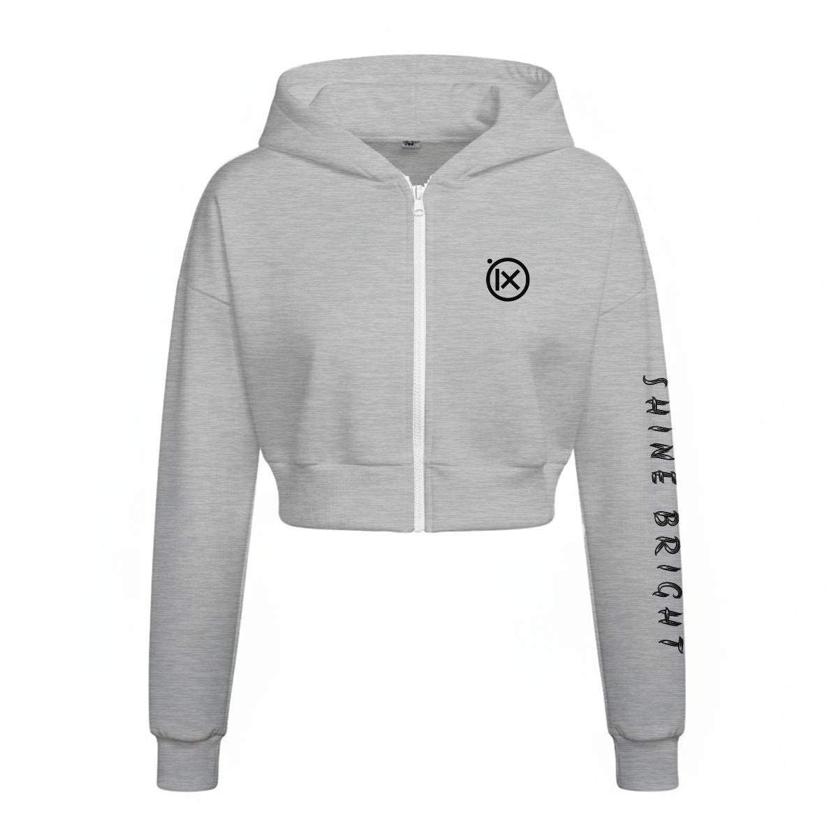 Women’s fleece zip-up hoodie with hood, front zipper, chest IX logo, long sleeves