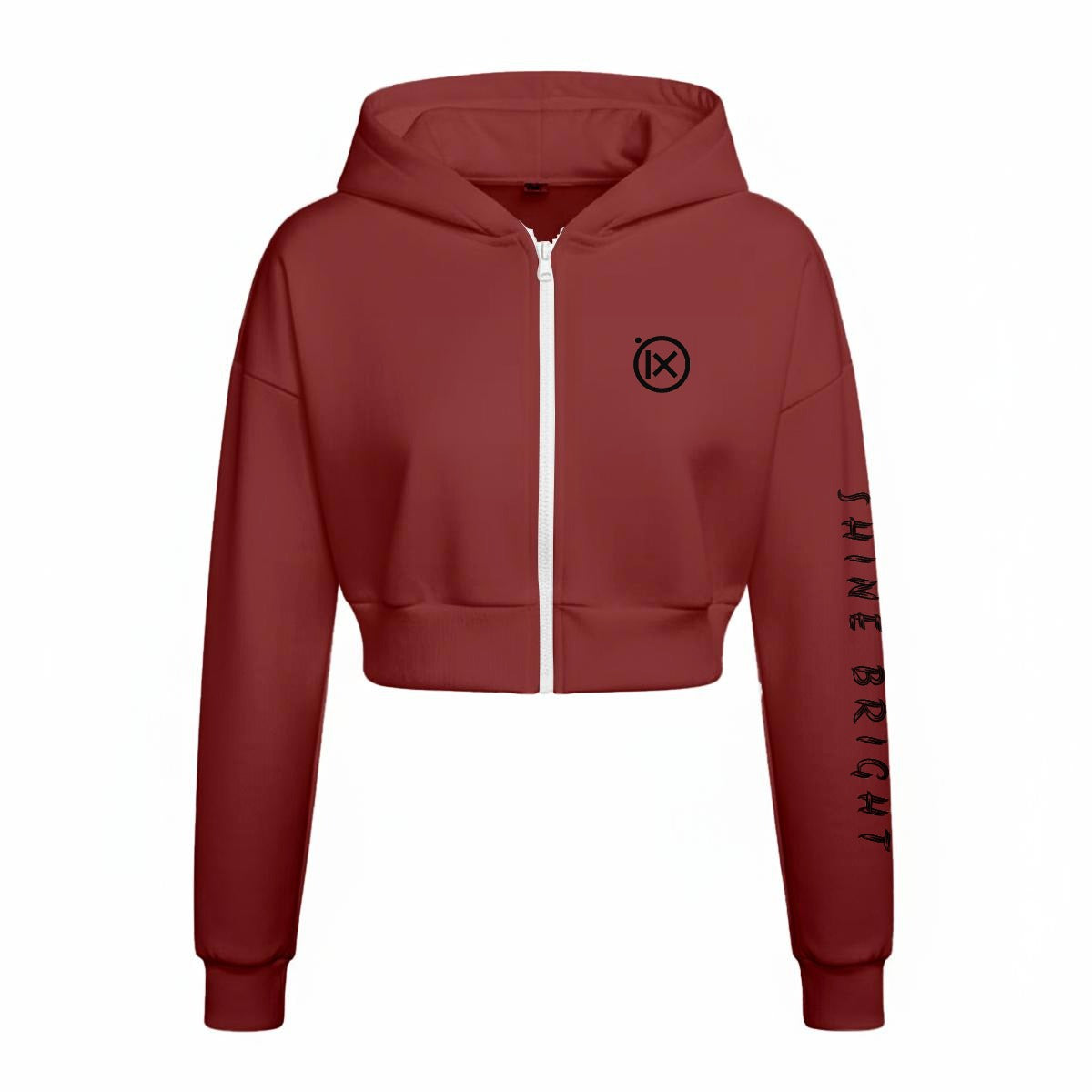 Women’s fleece zip-up hoodie with hood, front zipper, chest IX logo, long sleeves