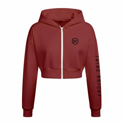 Women’s fleece zip-up hoodie with hood, front zipper, chest IX logo, long sleeves